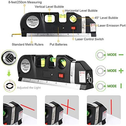 4 in 1 Fixit Laser Level (IMPORTED) Pro 3 4in1 Multi-Purpose Measuring Tool With 8 Feet Tape